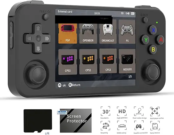 New World RG35XX H Retro Handheld Game Console 3.5 in IPS Screen Built-in 3300mAH Battery 64G TF Card , Classic Games Console (Black)